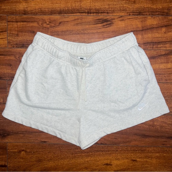 Nike Pants - Nike Sportswear Club Fleece Mid-Rise Shorts - Oatmeal Heather/White, Size L